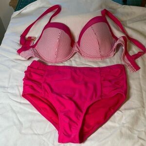 Jessica Simpson hot pink white candy striper bikini 0X NWOT